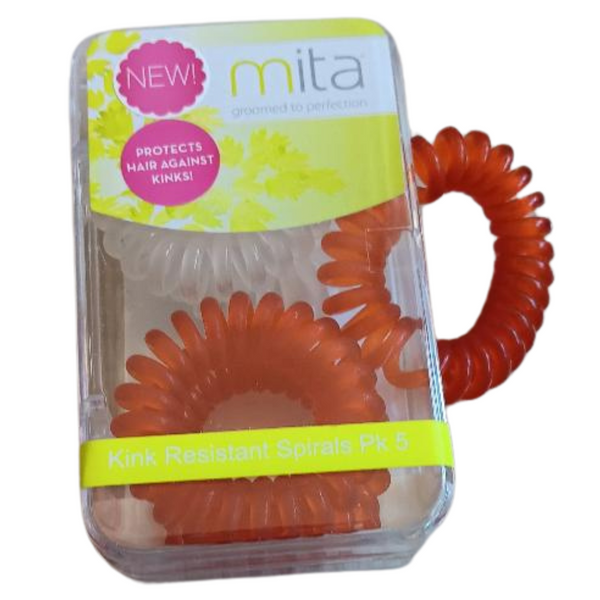 Mita Hair Ties Kink Resistant Spirals Orange (5 Pk)