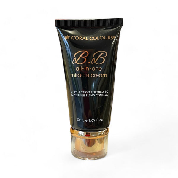 Coral Colours BB Cream tube in True Beige, all-in-one miracle formula for moisturizing, priming, and concealing.