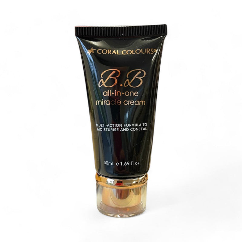 Coral Colours BB Cream tube in True Beige, all-in-one miracle formula for moisturizing, priming, and concealing.