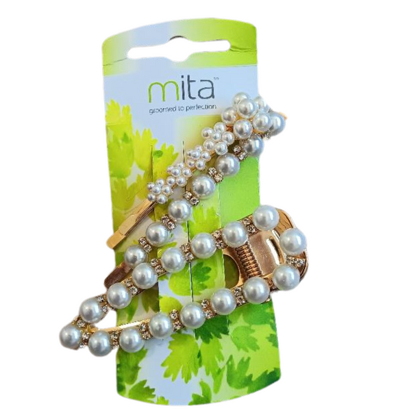 Mita Hair Clips Pearl Diamante (2 Pk)-LoveMy Makeup NZ