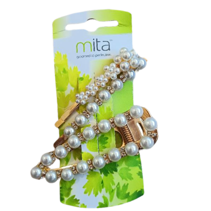 Mita Hair Clips Pearl  Diamante (2 Pk)