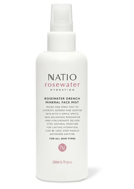 Natio Rosewater Hydration Drench Mineral Face Mist (200ml) Makeup Cosmetics EyeBrow Eyeliner Cheap