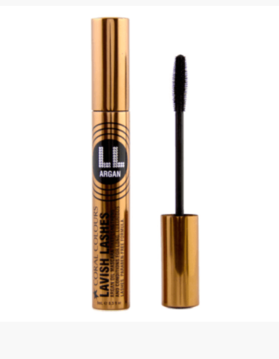 Coral Colours Lavish EyeLashes Argan Oil Mascara with nourishing brush.