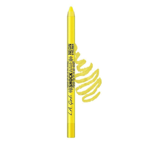 LA Girl Shockwave Neon Eyeliner Pencil in bright yellow with creamy, water-resistant gel formula