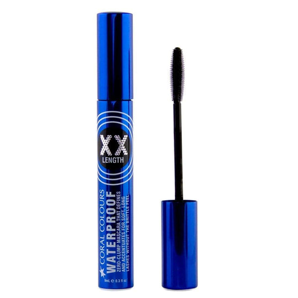 Blue tube of Coral Colours Mascara XX Waterproof Zero-Clump with open wand.