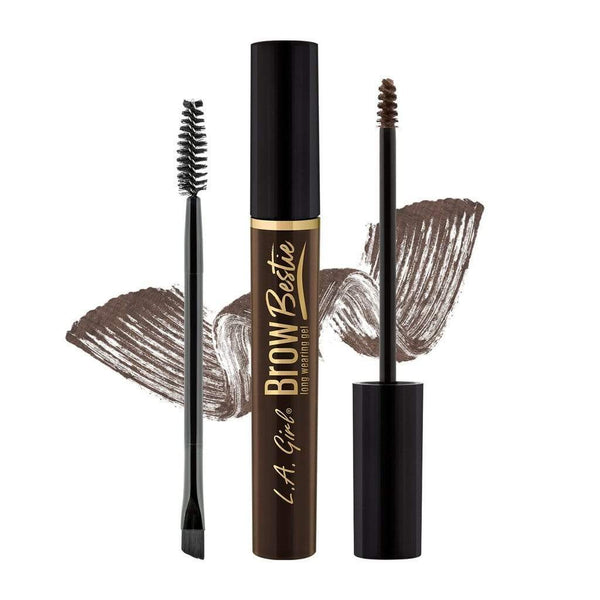 LA Girl EyeBrow Bestie Brow Gel Kit in Dark Brown with spoolie wand and dual-ended brush.