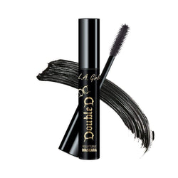 LA Girl Mascara Double D with silicone brush, black color swipe, focus on lash volume.
