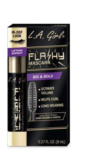 LA Girl Mascara Flashy packaging showcasing dual-sided brush for volumizing and lengthening lashes.