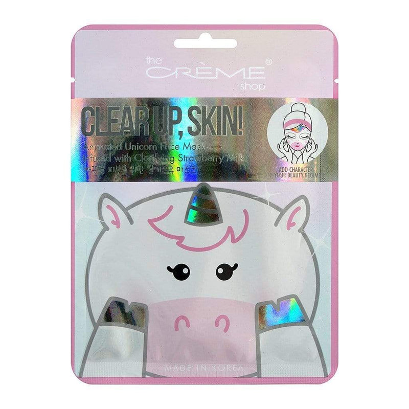 The Creme Shop Clear Up Skin! Infused with Clarifying Strawberry Milk Animated Unicorn Face Mask Makeup Cosmetics EyeBrow Eyeliner Cheap