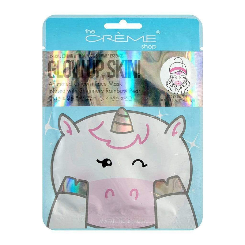 The Creme Shop Glow Up, Skin! Infused with Shimmery Rainbow Pearl Animated Unicorn Face Mask Makeup Cosmetics EyeBrow Eyeliner Cheap